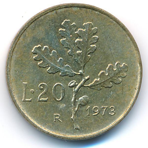 Италия, 20 лир (1973 г.)