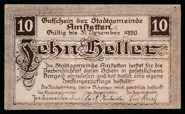 Нотгельды Австрии, 10 геллеров (1920 г.)