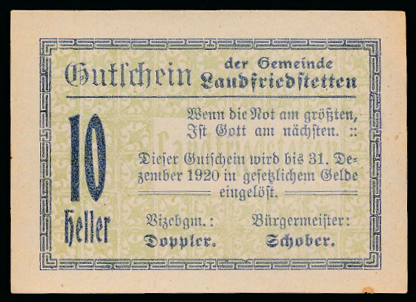 Нотгельды Австрии, 10 геллеров (1920 г.)