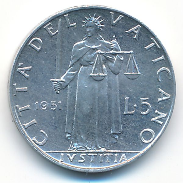 Ватикан, 5 лир (1951 г.)