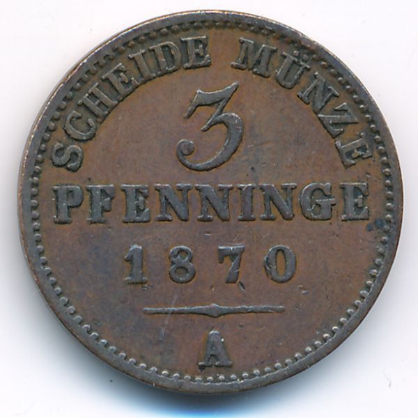 Пруссия, 3 пфеннинга (1870 г.)
