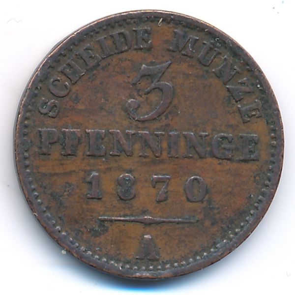 Пруссия, 3 пфеннинга (1870 г.)