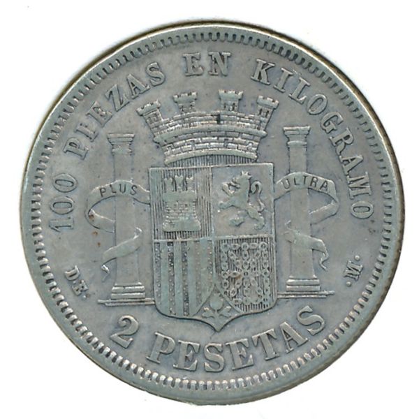 Испания, 2 песеты (1870 г.)
