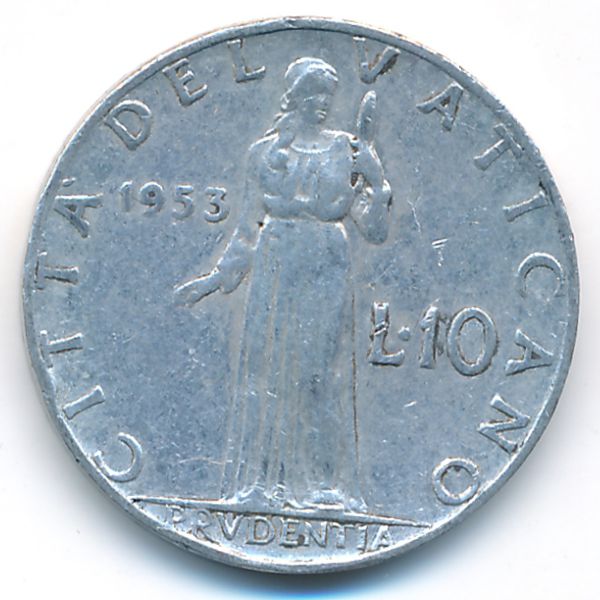 Ватикан, 10 лир (1953 г.)