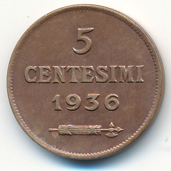 Сан-Марино, 5 чентезимо (1936 г.)