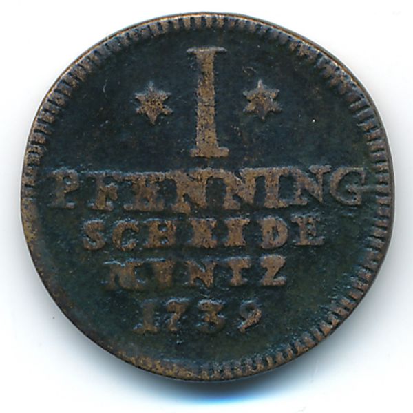 Брауншвейг-Люнебург-Каленберг-Ганновер, 1 пфенниг (1739 г.)
