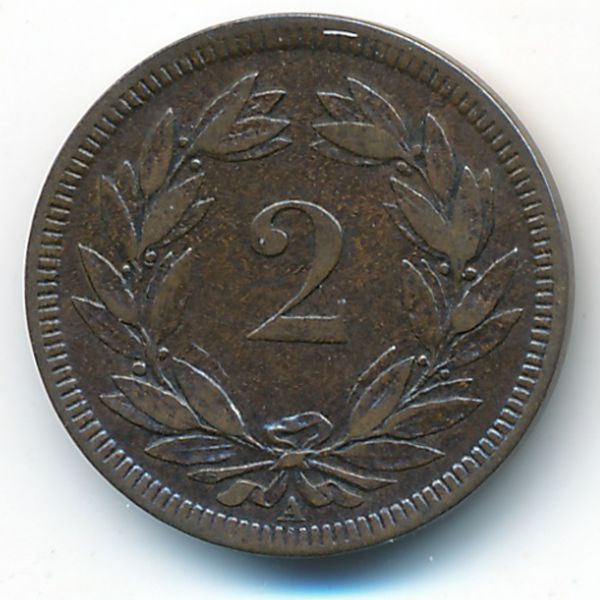 Швейцария, 2 раппена (1851 г.)