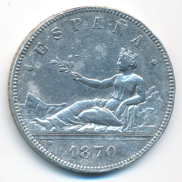 Испания, 5 песет (1870 г.)