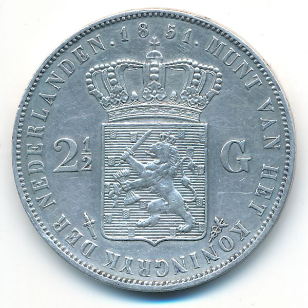 Нидерланды, 2 1/2 гульдена (1851 г.)