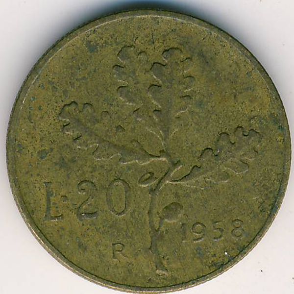 Италия, 20 лир (1958 г.)