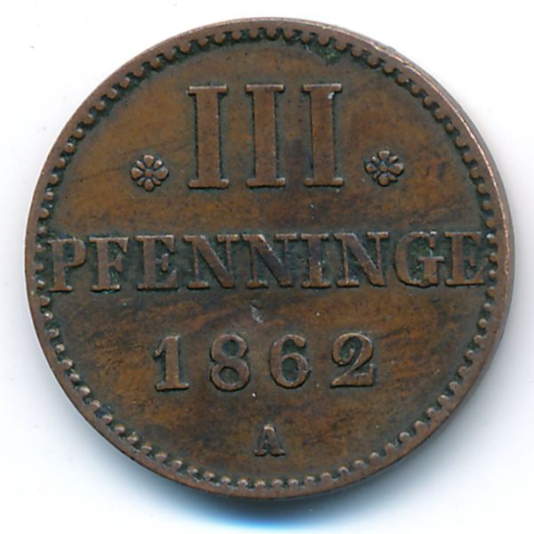 Мекленбург-Штрелиц, 3 пфеннига (1862 г.)