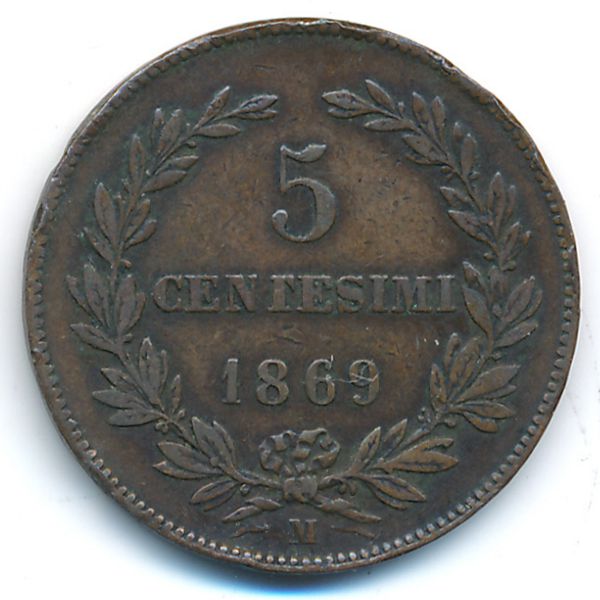 Сан-Марино, 5 чентезимо (1869 г.)