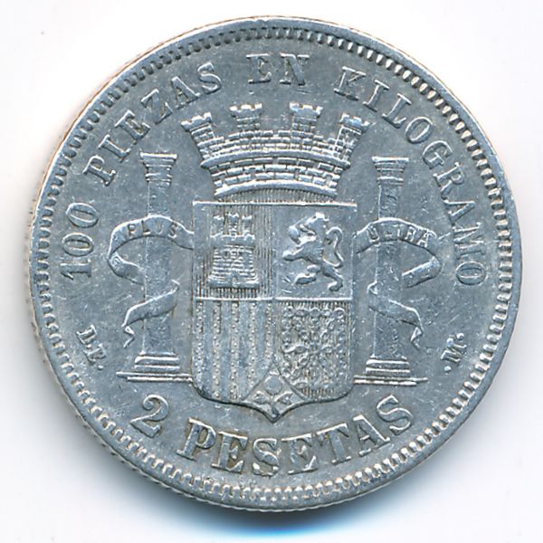 Испания, 2 песеты (1870 г.)