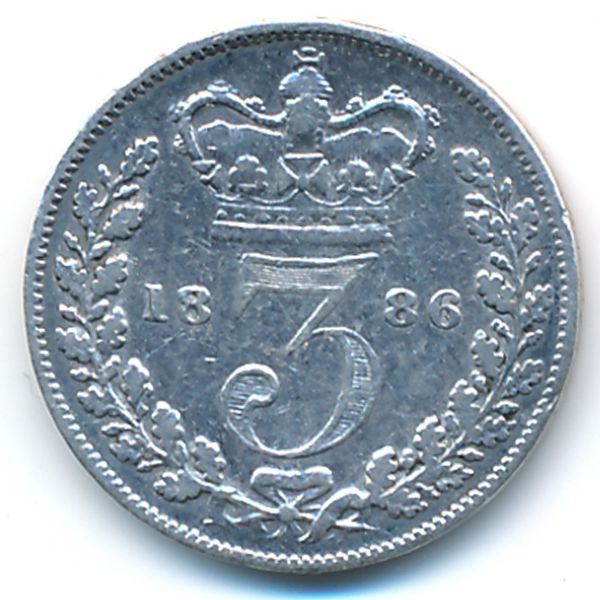 Великобритания, 3 пенса (1886 г.)