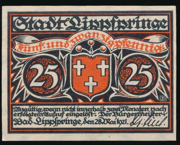 Нотгельды Германии, 25 пфеннигов (1921 г.)