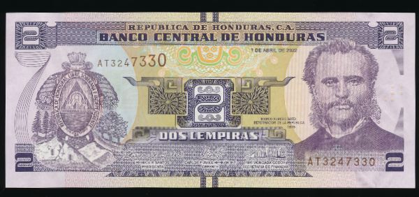 Гондурас, 2 лемпиры (2022 г.)