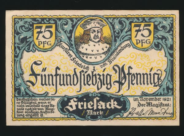 Нотгельды Германии, 75 пфеннигов (1921 г.)