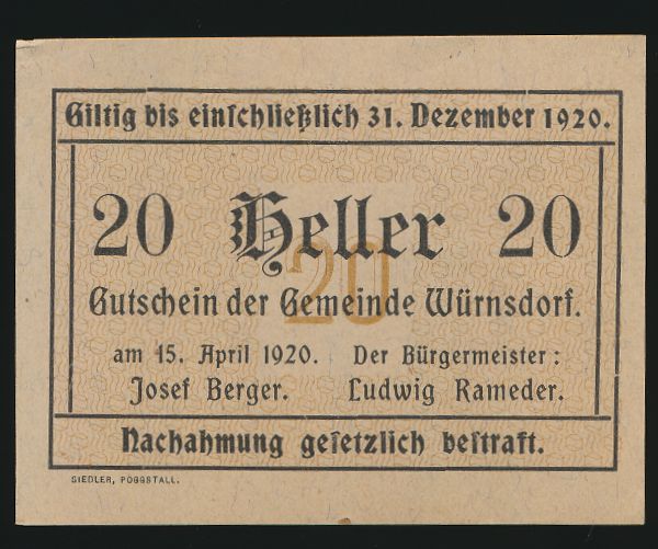 Нотгельды Австрии, 20 геллеров