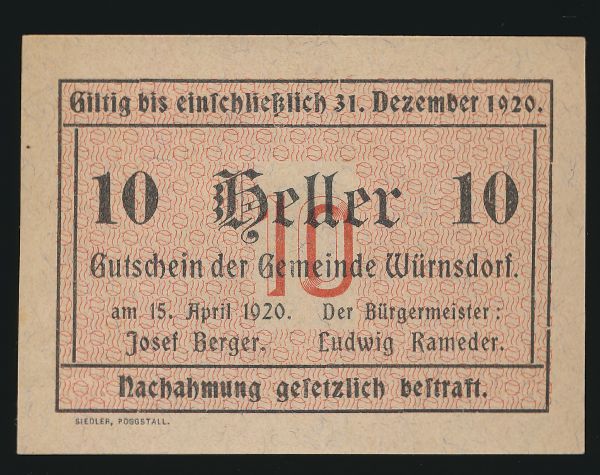 Нотгельды Австрии, 10 геллеров