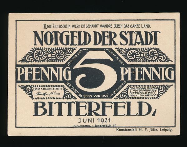 Нотгельды Германии, 5 пфеннигов (1921 г.)