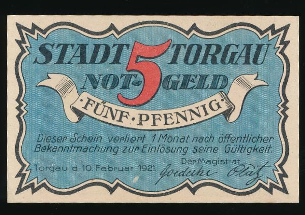 Нотгельды Германии, 5 пфеннигов (1921 г.)