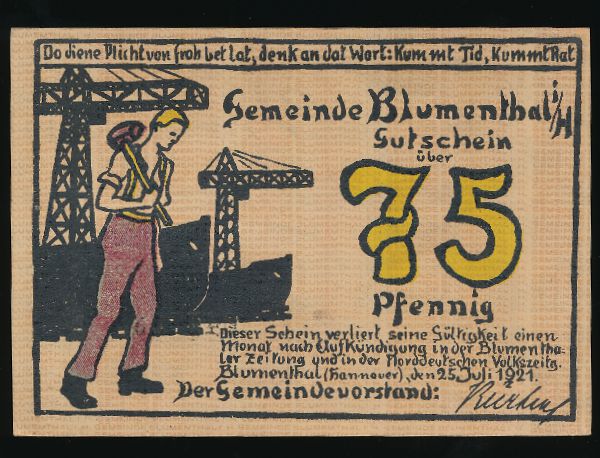 Нотгельды Германии, 75 пфеннигов (1921 г.)