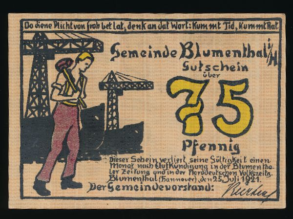 Нотгельды Германии, 75 пфеннигов (1921 г.)