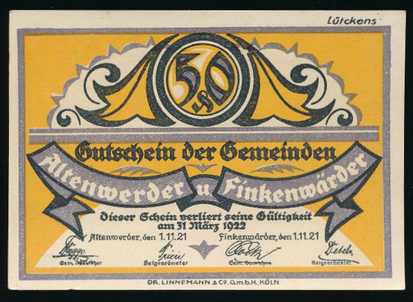 Нотгельды Германии, 50 пфеннигов (1922 г.)