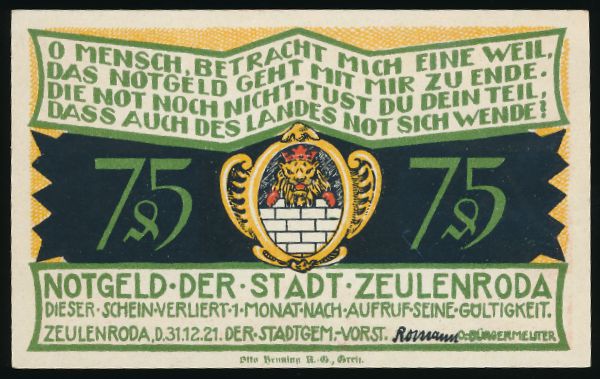 Нотгельды Германии, 75 пфеннигов (1921 г.)