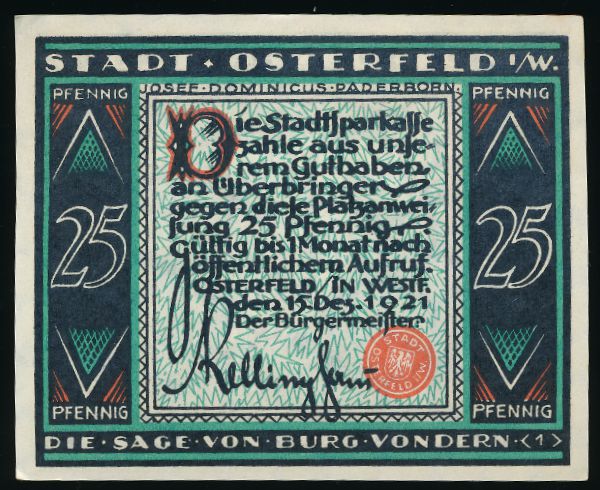 Нотгельды Германии, 25 пфеннигов (1921 г.)