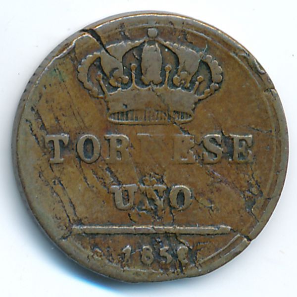 Неаполь и Сицилия, 1 торнеси (1852 г.)