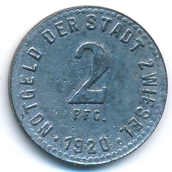 Цвизель., 2 пфеннига (1920 г.)