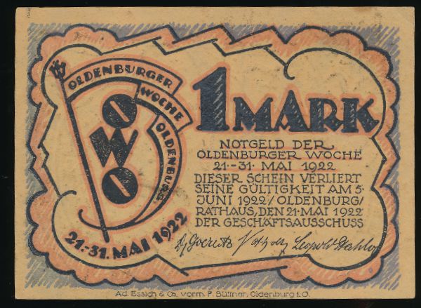 Нотгельды Германии, 1 марка (1922 г.)