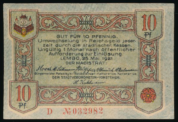 Нотгельды Германии, 10 пфеннигов (1921 г.)