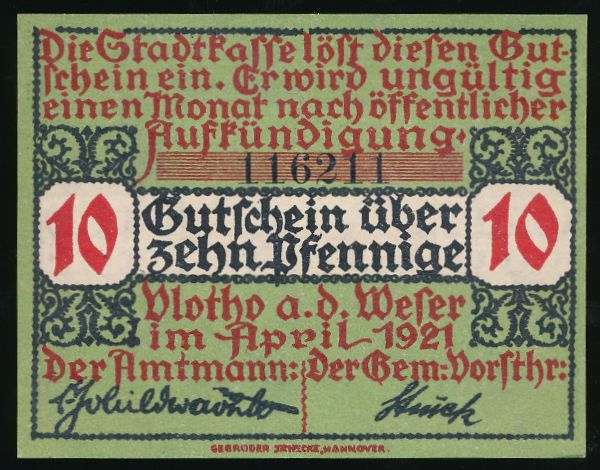 Нотгельды Германии, 10 пфеннигов (1920 г.)
