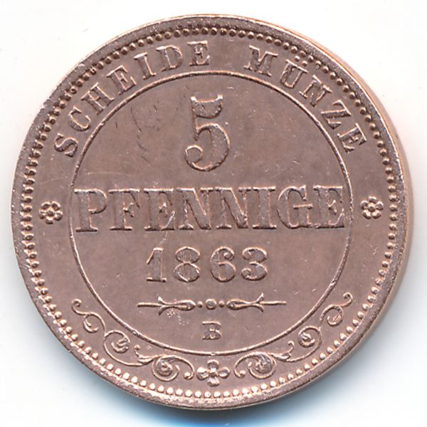 Саксония, 5 пфеннигов (1863 г.)