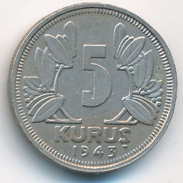 Турция, 5 куруш (1943 г.)