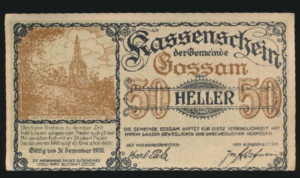 Нотгельды Австрии, 50 геллеров (1920 г.)