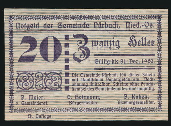 Нотгельды Австрии, 20 геллеров (1920 г.)