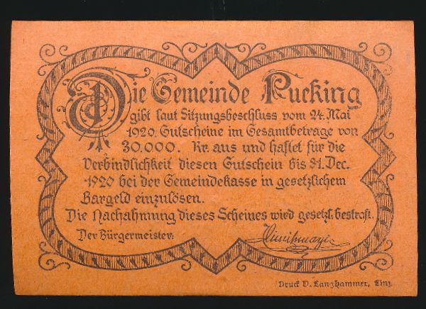 Нотгельды Австрии, 20 геллеров (1920 г.)