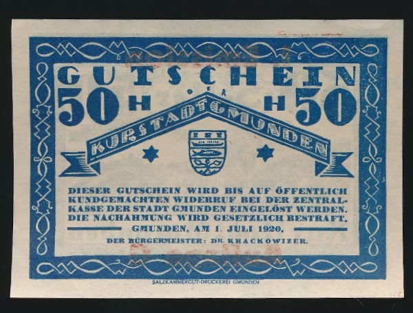 Нотгельды Австрии, 50 геллеров (1920 г.)