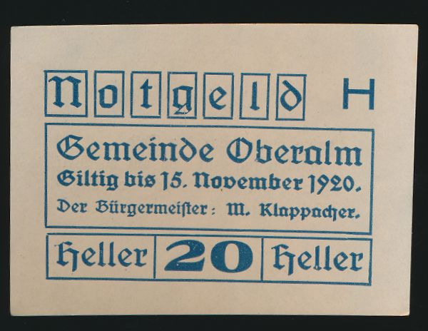 Нотгельды Австрии, 20 геллеров (1920 г.)