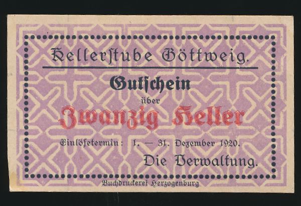 Нотгельды Австрии, 20 геллеров (1920 г.)