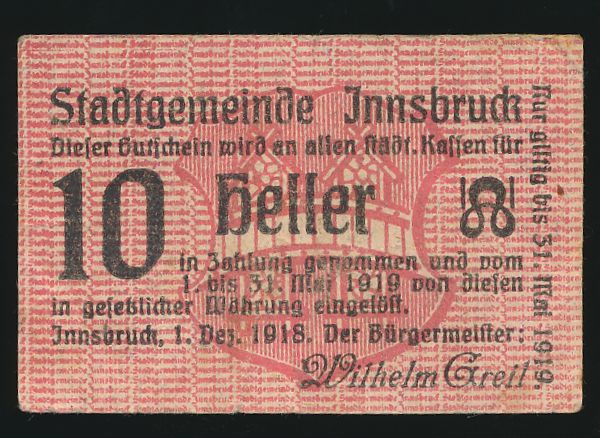 Нотгельды Австрии, 10 геллеров (1918 г.)