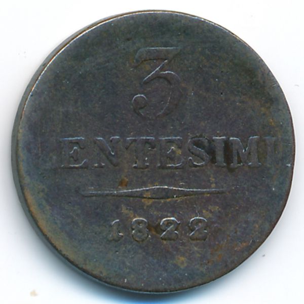 Ломбардия-Венеция, 3 чентезимо (1822 г.)