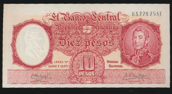 Аргентина, 10 песо (1961 г.)