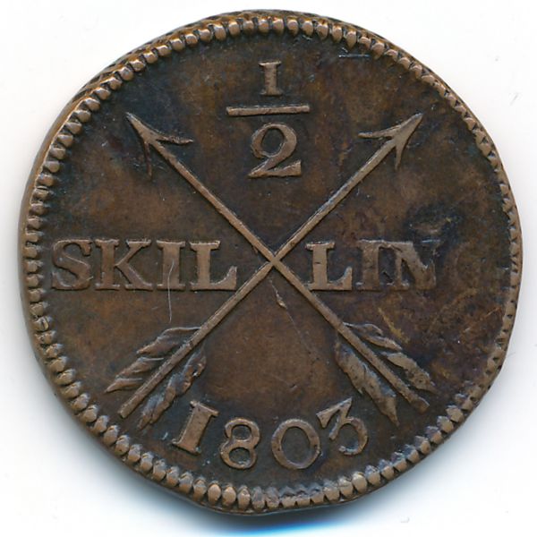 Швеция, 1/2 скиллинга (1803 г.)