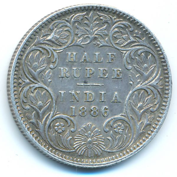 Британская Индия, 1/2 рупии (1886 г.)