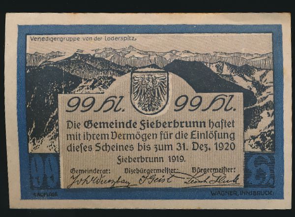 Нотгельды Австрии, 99 геллеров (1919 г.)