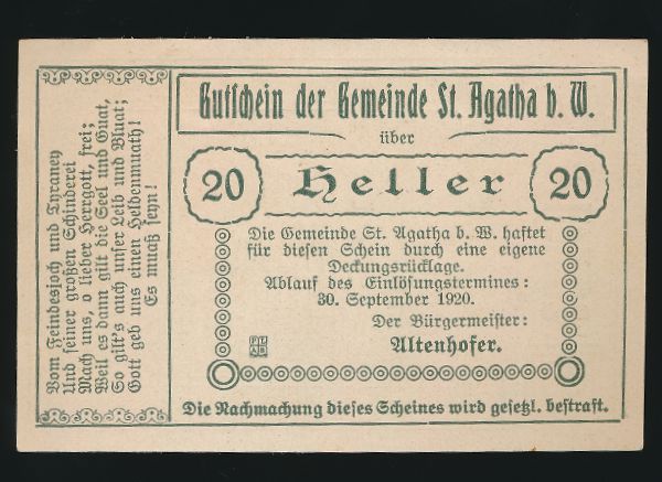 Нотгельды Австрии, 20 геллеров (1920 г.)